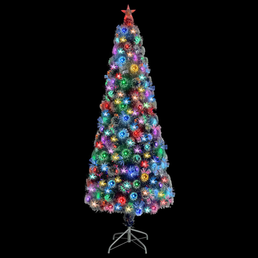 kunstigt juletræ med lys 240 cm fiberoptisk hvid og blå