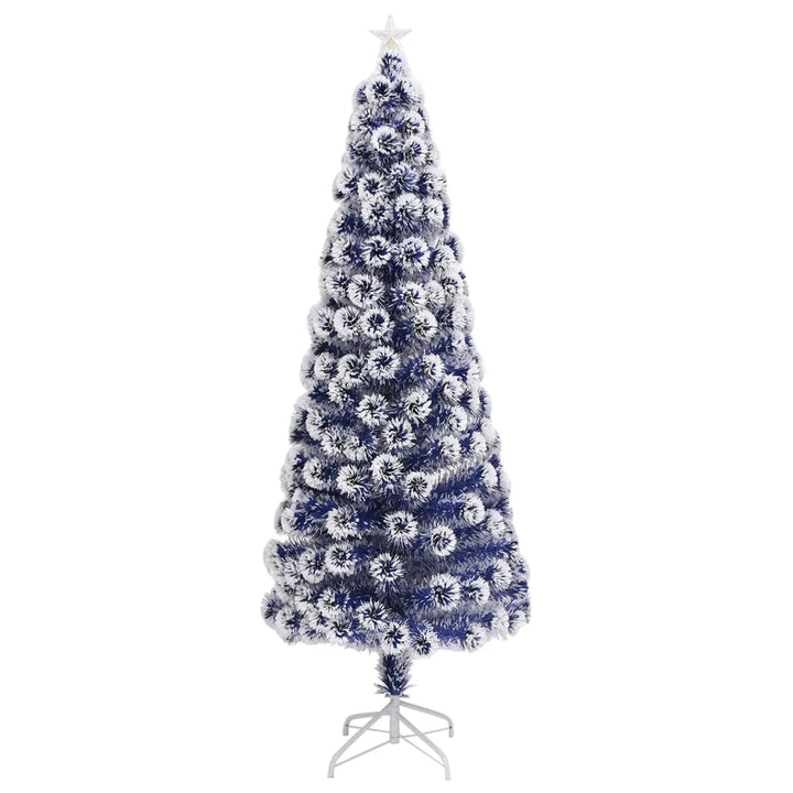 kunstigt juletræ med lys 240 cm fiberoptisk hvid og blå
