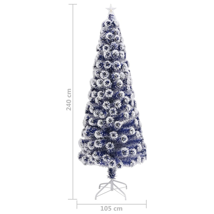 kunstigt juletræ med lys 240 cm fiberoptisk hvid og blå