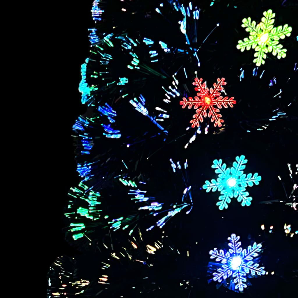 juletræ med LED-snefnug 210 cm fiberoptik sort