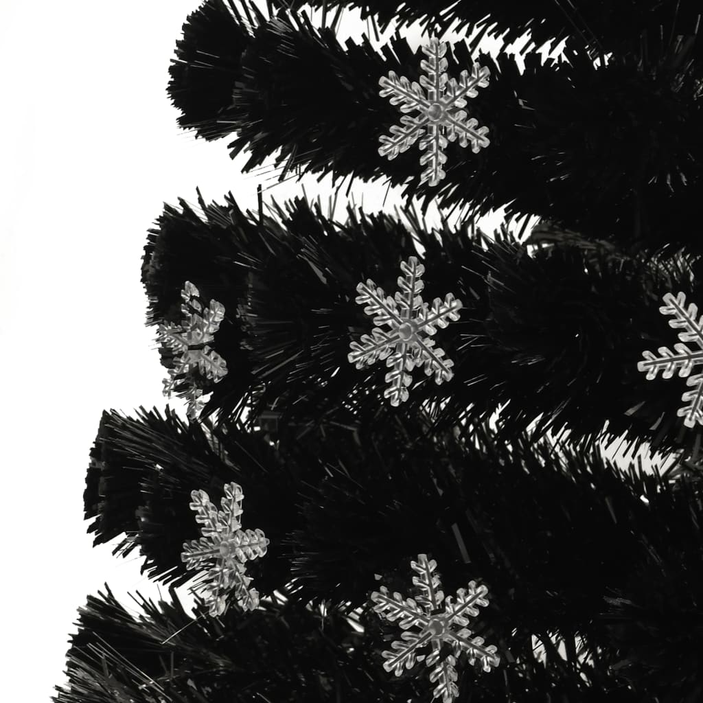juletræ med LED-snefnug 210 cm fiberoptik sort