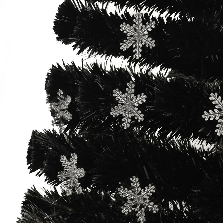 juletræ med LED-snefnug 210 cm fiberoptik sort