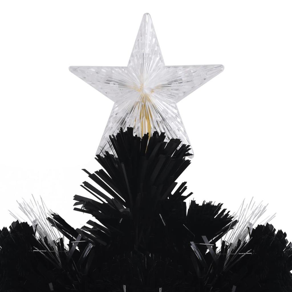 juletræ med LED-snefnug 210 cm fiberoptik sort