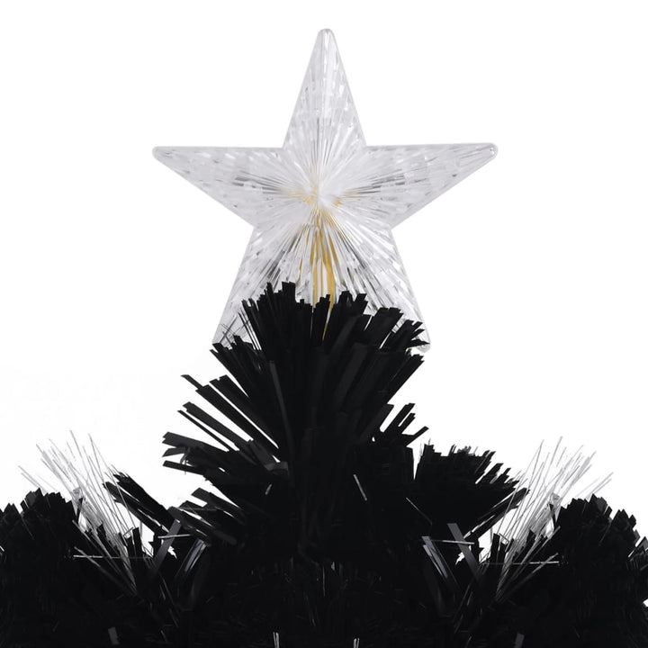 juletræ med LED-snefnug 210 cm fiberoptik sort