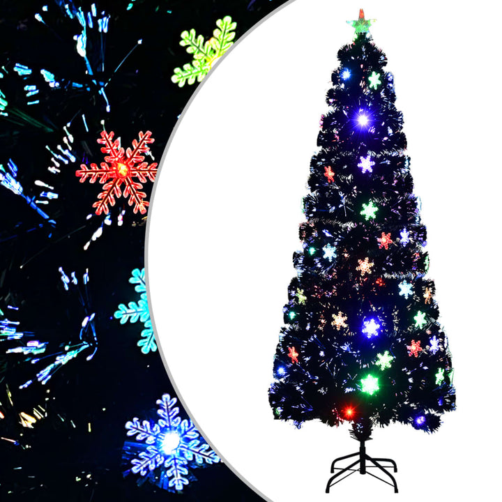 juletræ med LED-snefnug 240 cm fiberoptik sort