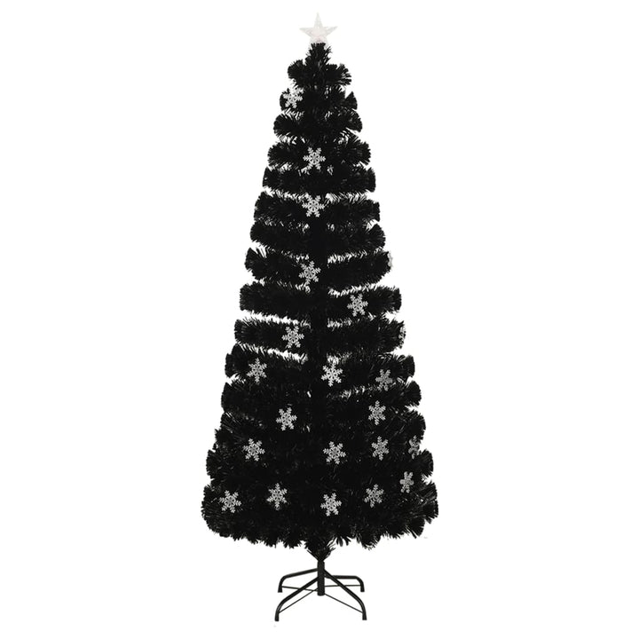 juletræ med LED-snefnug 240 cm fiberoptik sort