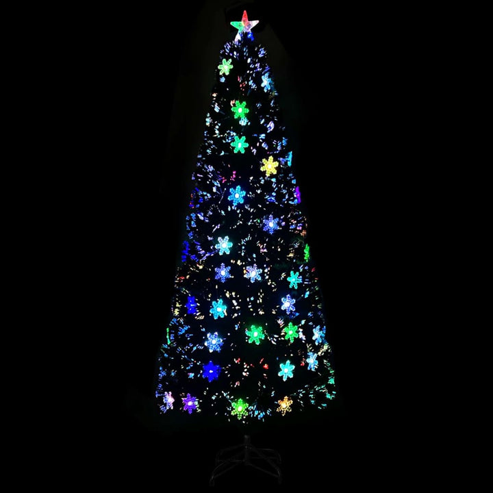 juletræ med LED-snefnug 240 cm fiberoptik sort