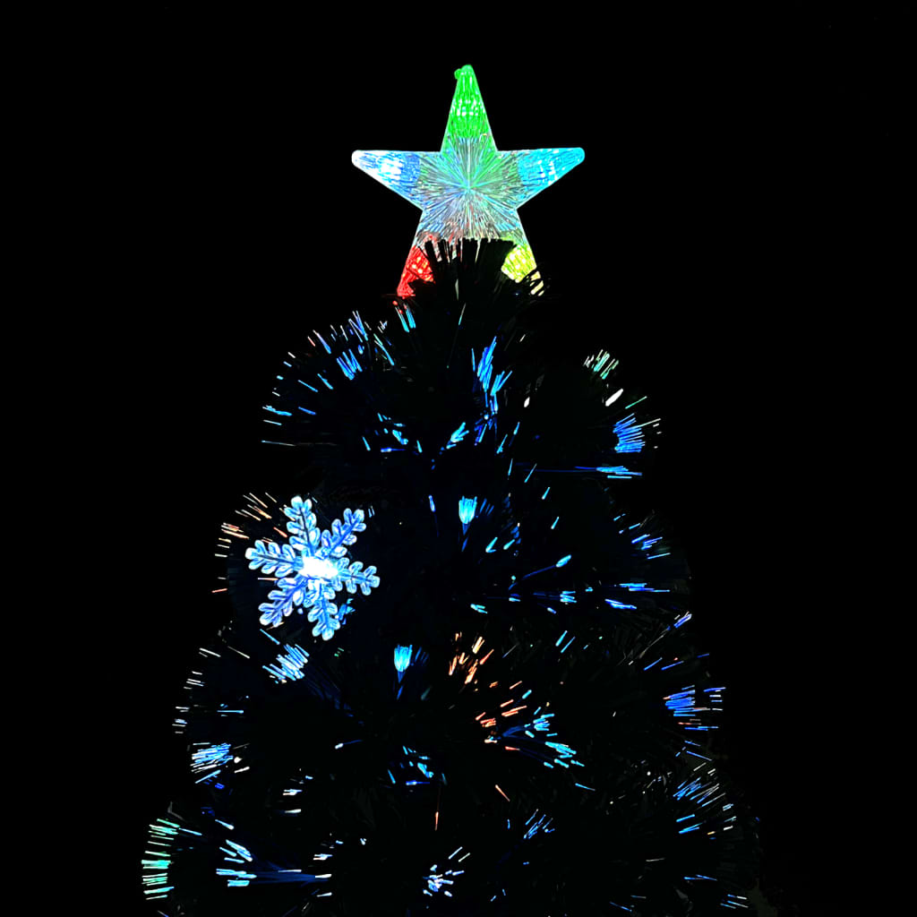 juletræ med LED-snefnug 240 cm fiberoptik sort