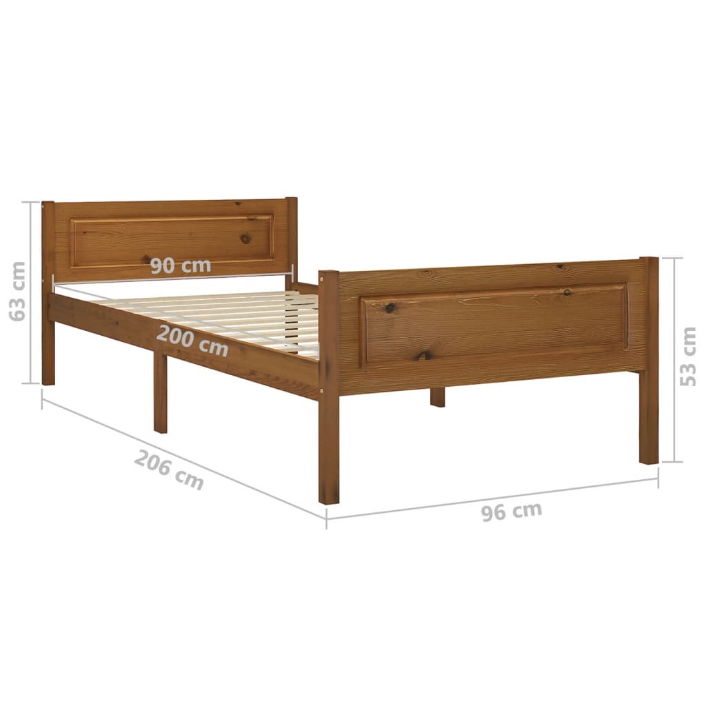 sengestel 90x200 cm massivt fyrretræ gyldenbrun