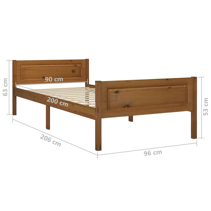sengestel 90x200 cm massivt fyrretræ gyldenbrun