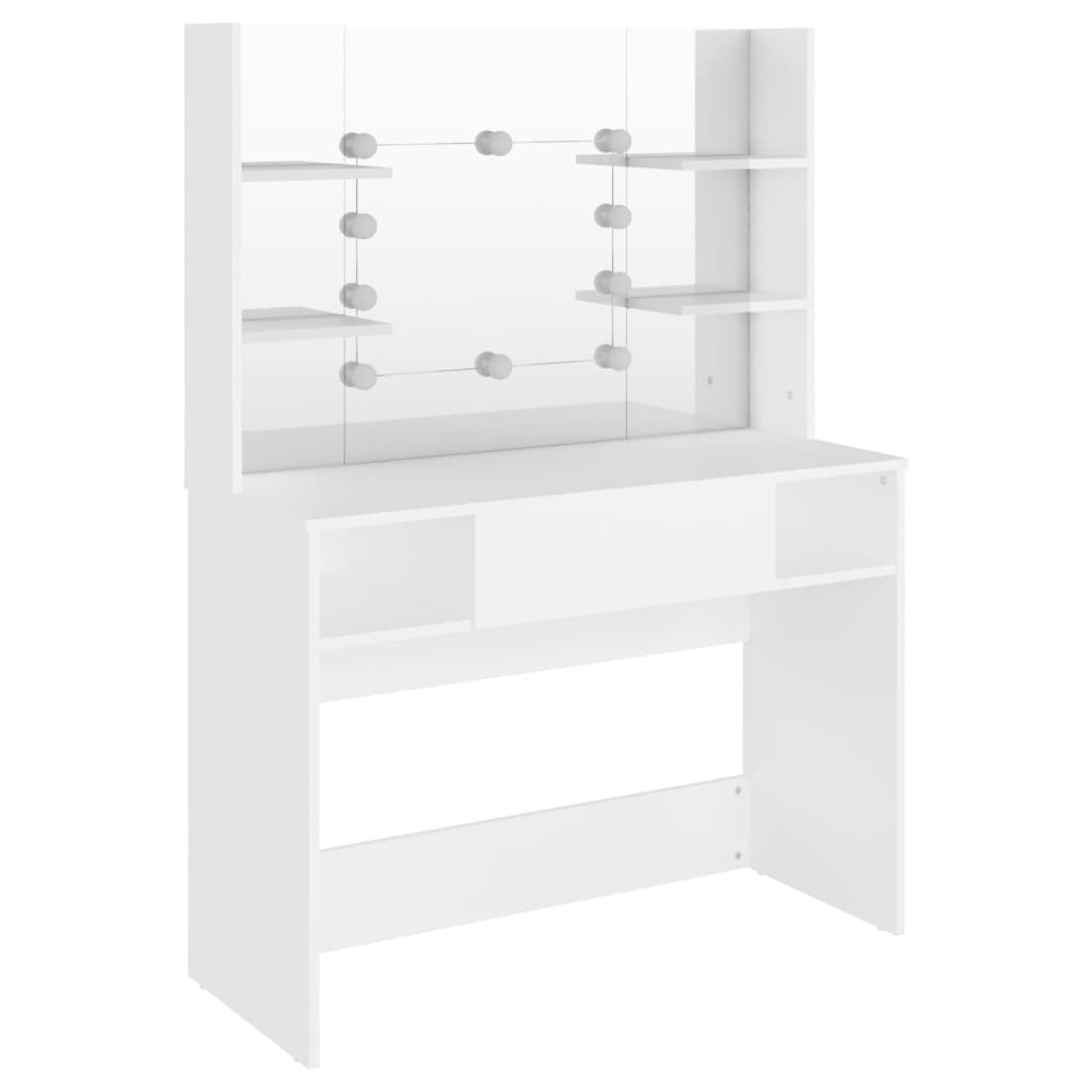 makeupbord med LED-lys 100x40x135 cm MDF hvid