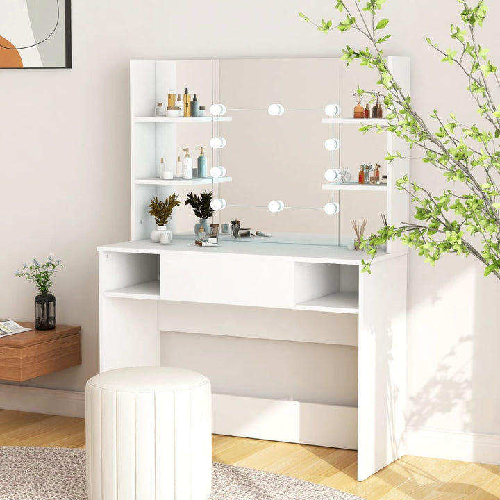makeupbord med LED-lys 100x40x135 cm MDF hvid