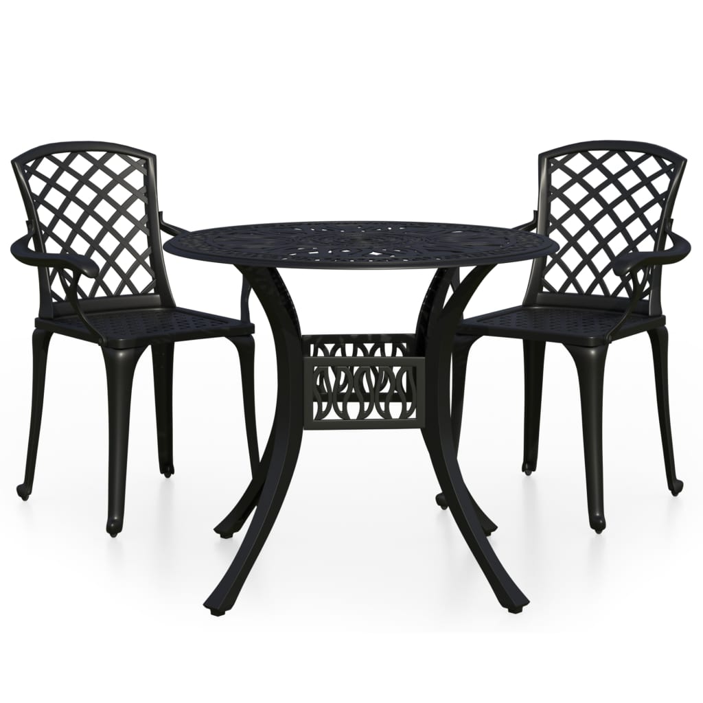 bistrosæt 3 dele støbt aluminium sort