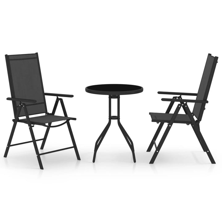 bistrosæt 3 dele aluminium og textilene sort