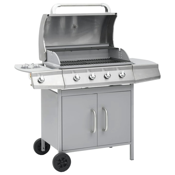 gasgrill 4+1 grillzoner rustfrit stål sølvfarvet