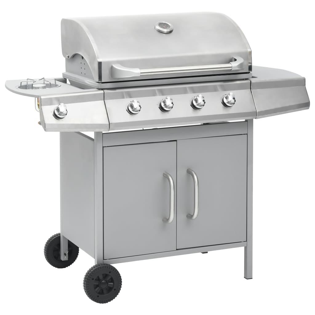 gasgrill 4+1 grillzoner rustfrit stål sølvfarvet
