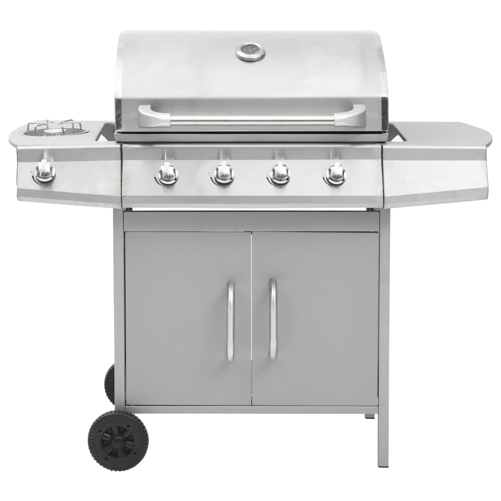 gasgrill 4+1 grillzoner rustfrit stål sølvfarvet