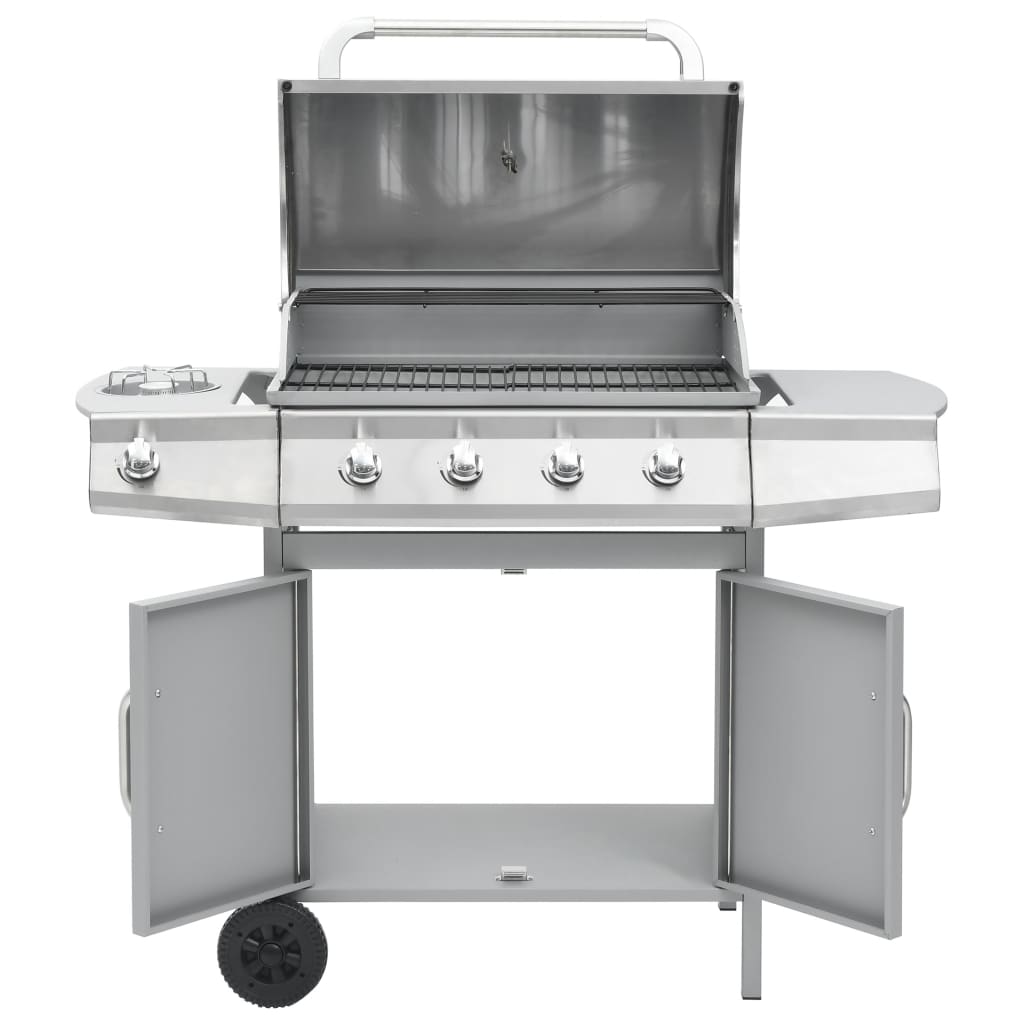 gasgrill 4+1 grillzoner rustfrit stål sølvfarvet