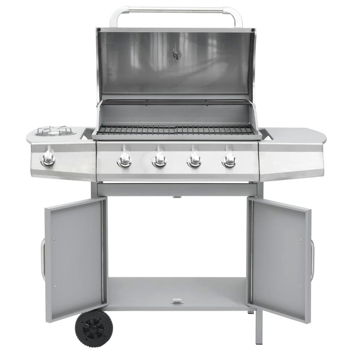 gasgrill 4+1 grillzoner rustfrit stål sølvfarvet