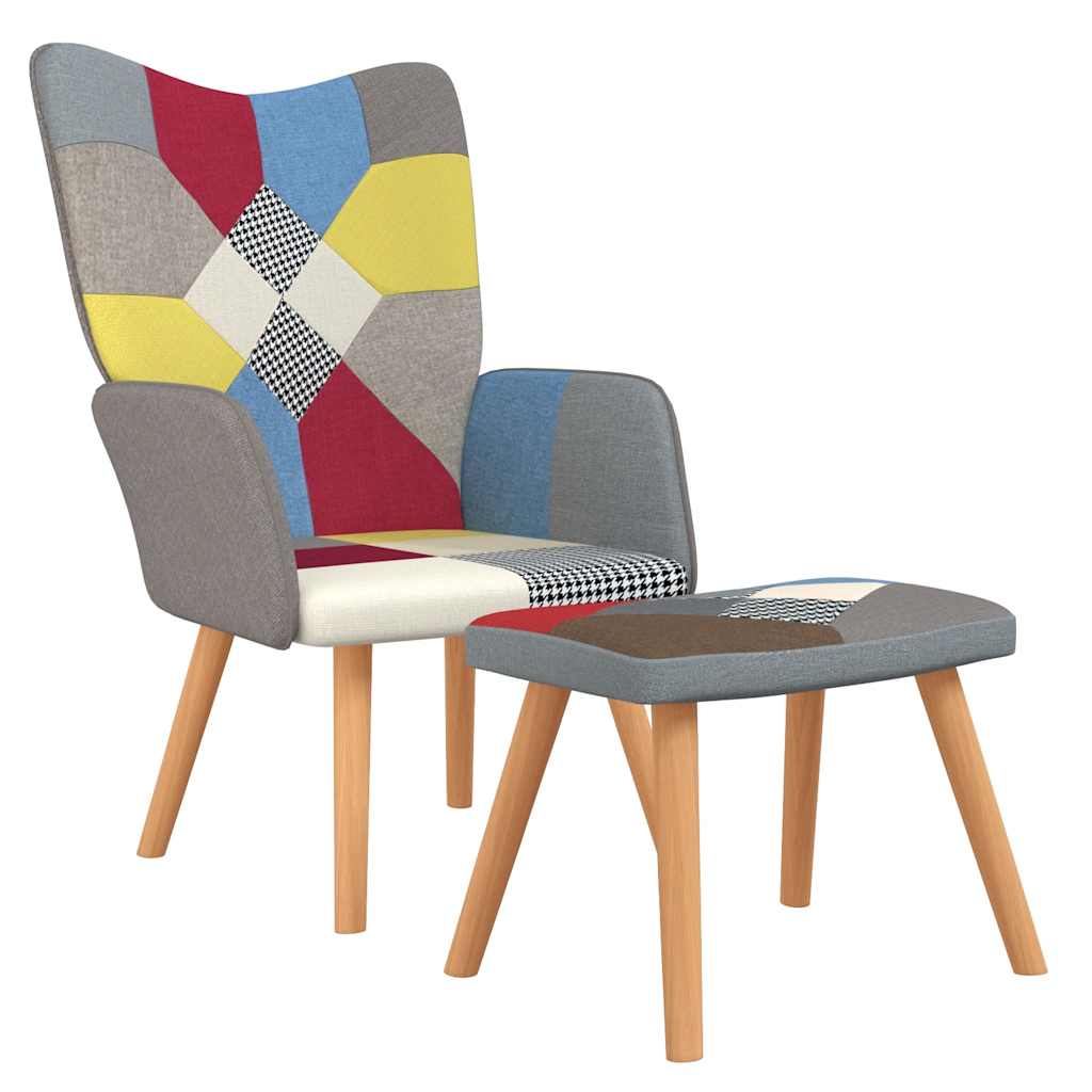 lænestol med fodskammel stof patchwork