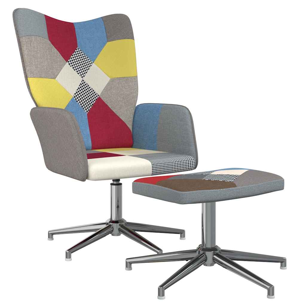 lænestol med fodskammel stof patchwork
