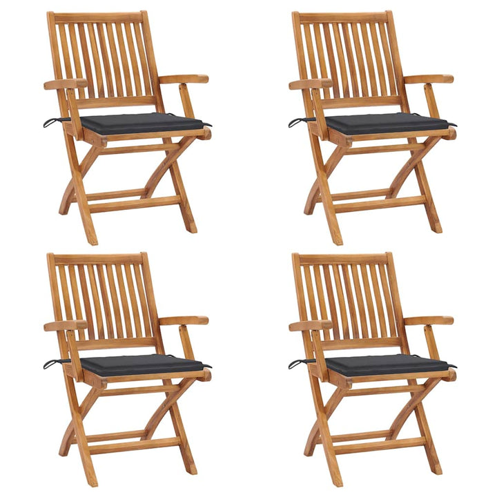 foldbare havestole 4 stk. med hynder massivt teaktræ