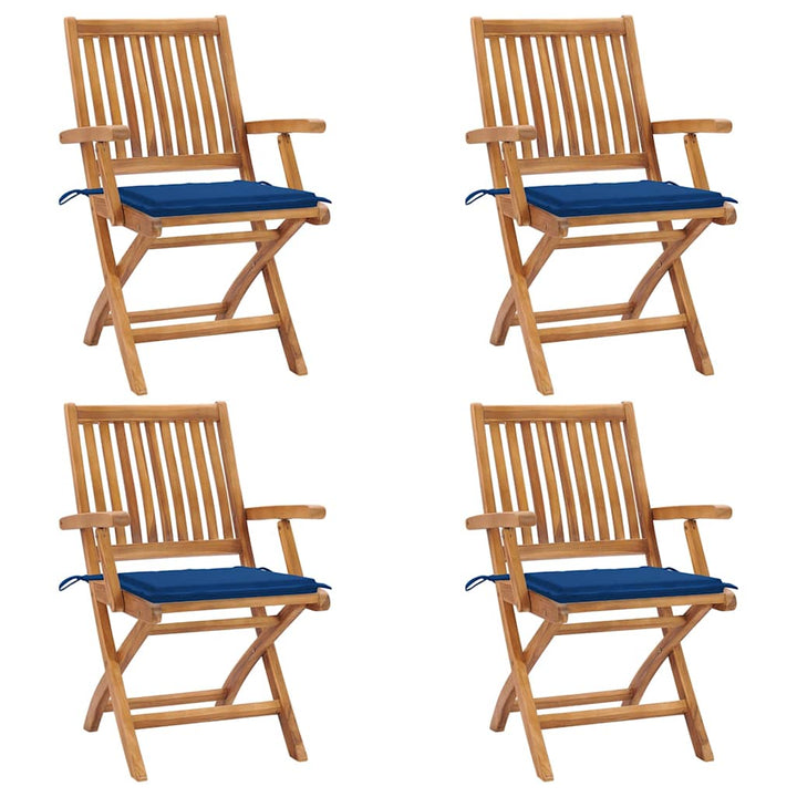 foldbare havestole 4 stk. med hynder massivt teaktræ