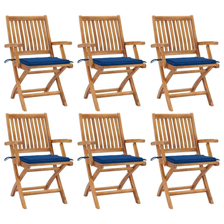 foldbare havestole 6 stk. med hynder massivt teaktræ