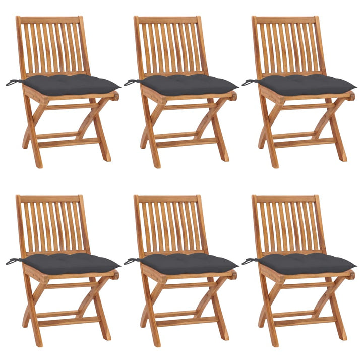 foldbare havestole 6 stk. med hynder massivt teaktræ