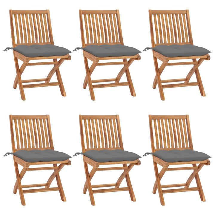 foldbare havestole 6 stk. med hynder massivt teaktræ