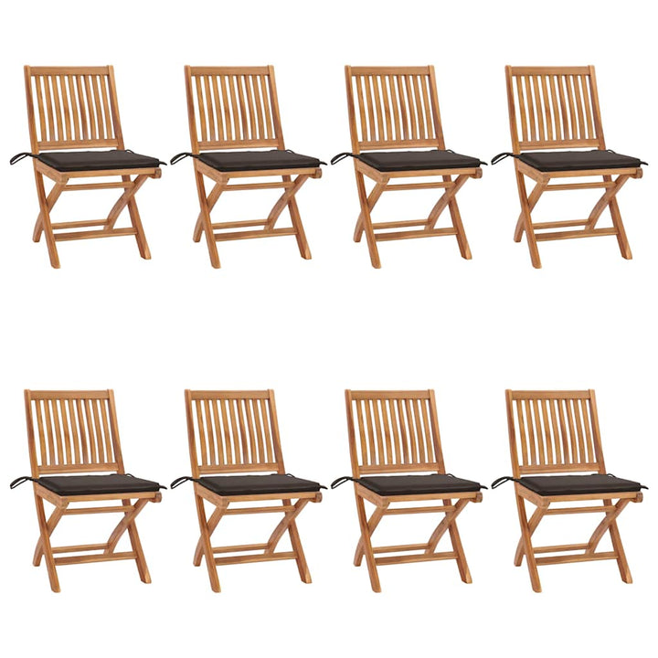 foldbare havestole 8 stk. med hynder massivt teaktræ