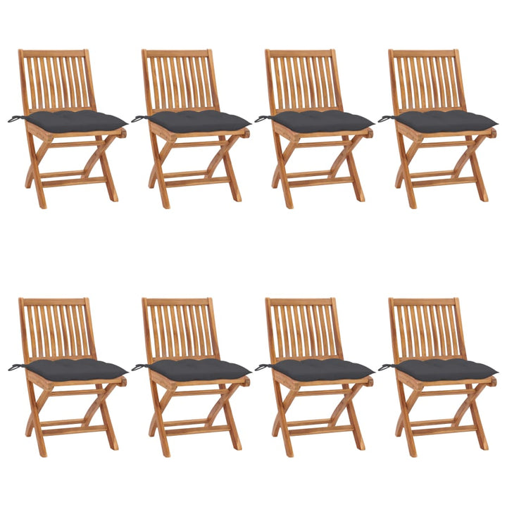 foldbare havestole 8 stk. med hynder massivt teaktræ
