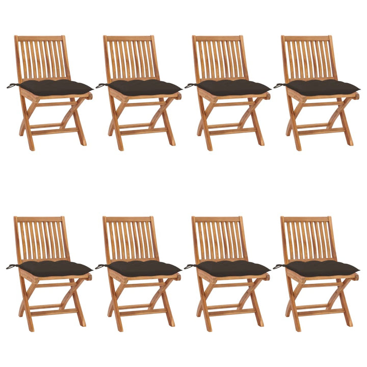 foldbare havestole 8 stk. med hynder massivt teaktræ