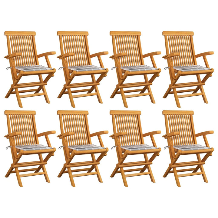 havestole m. gråternede hynder 8 stk. massivt teaktræ