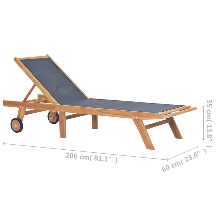foldbare liggestole m. hjul 2 stk. massivt teaktræ og textilene