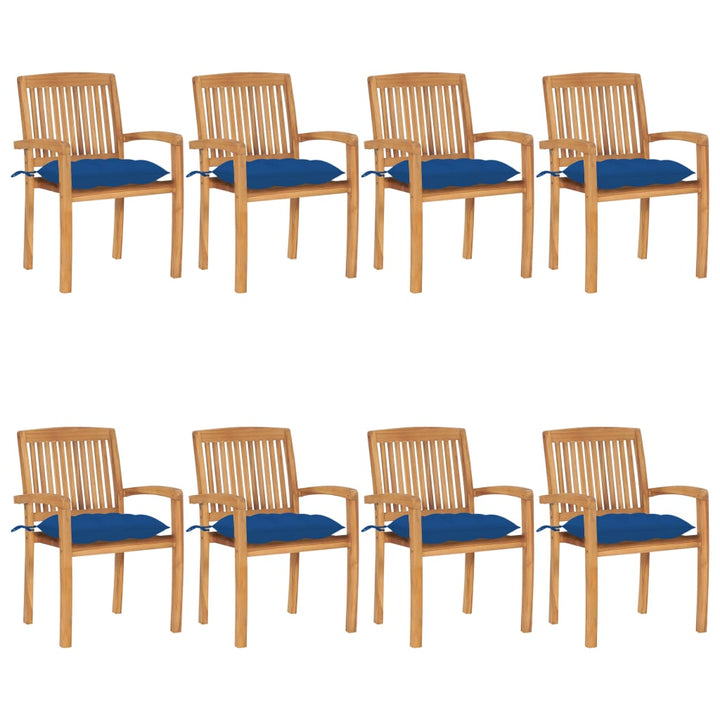 havestole 8 stk. med hynder stabelbare massivt teaktræ