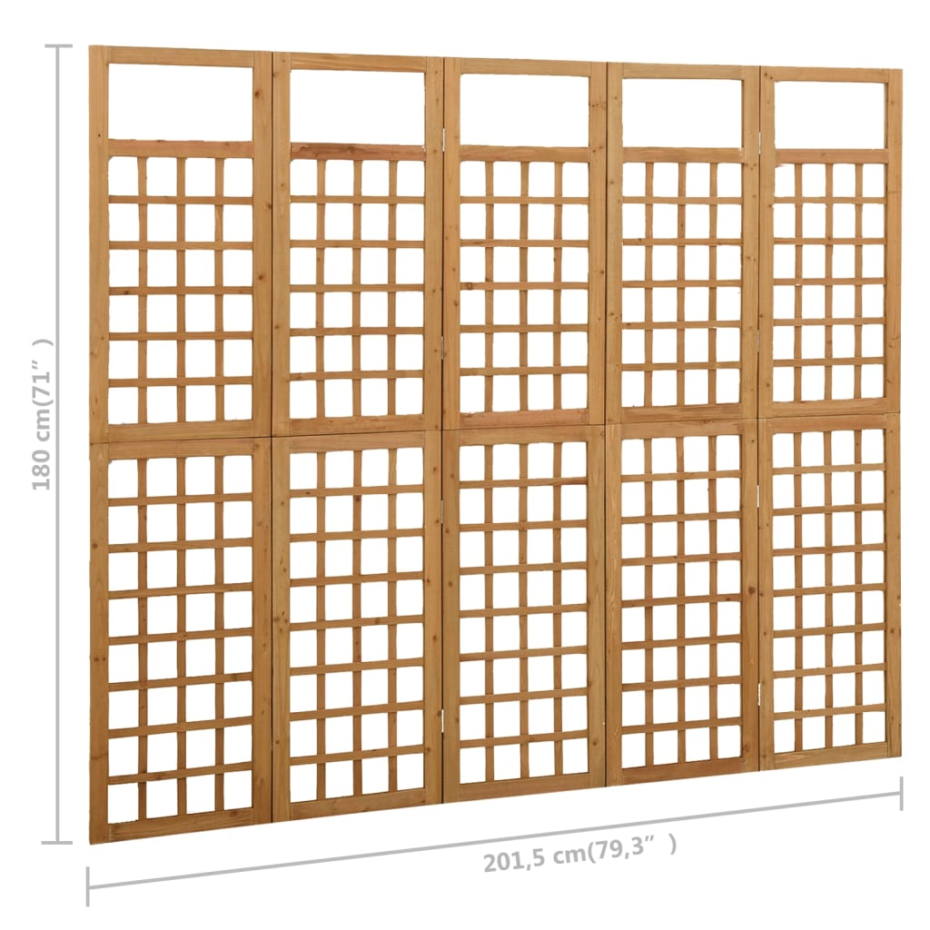 5-panels rumdeler/espalier 201,5x180 cm massivt grantræ