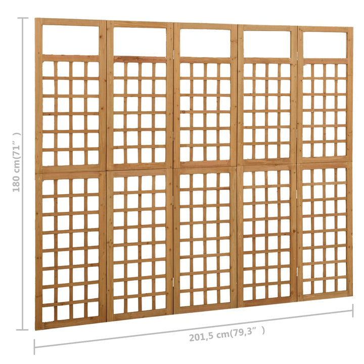 5-panels rumdeler/espalier 201,5x180 cm massivt grantræ