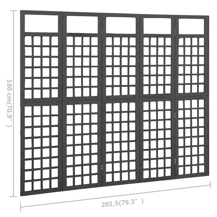 5-panels rumdeler/espalier 201,5x180 cm massivt grantræ sort