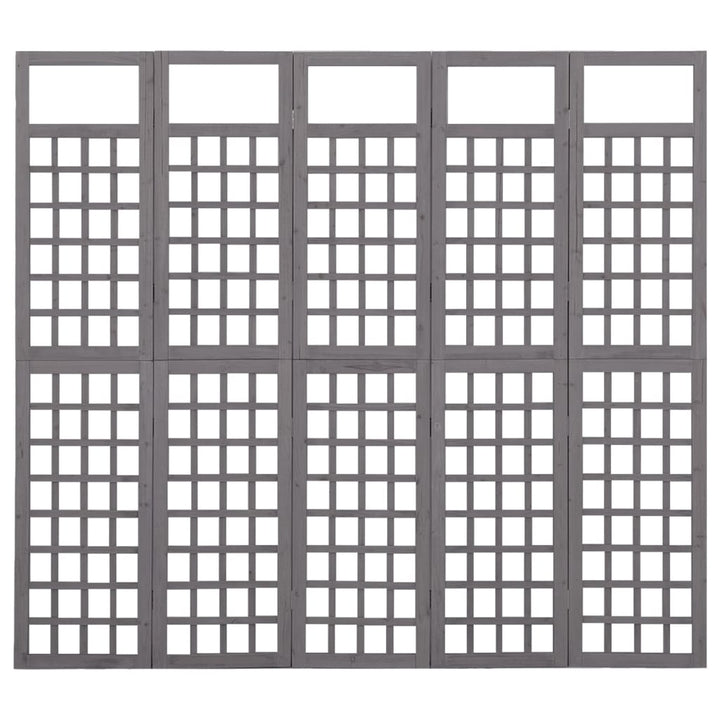 5-panels rumdeler/espalier 201,5x180 cm massivt grantræ grå