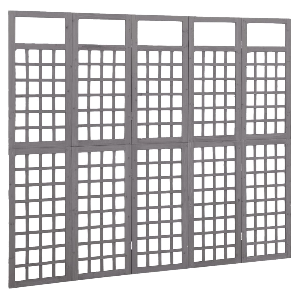 5-panels rumdeler/espalier 201,5x180 cm massivt grantræ grå