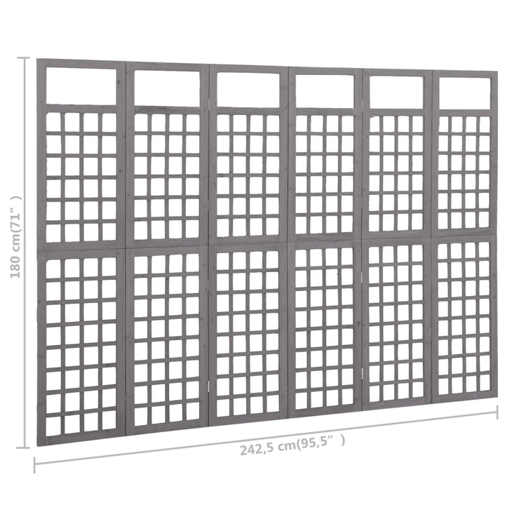 6-panels rumdeler/espalier 242,5x180 cm massivt grantræ grå