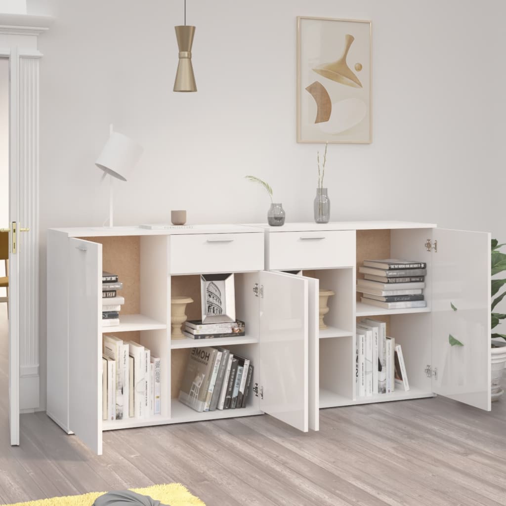 skænk 160x36x75 cm konstrueret træ hvid højglans
