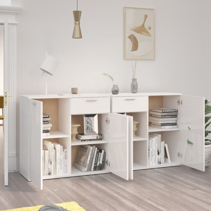 skænk 160x36x75 cm konstrueret træ hvid højglans