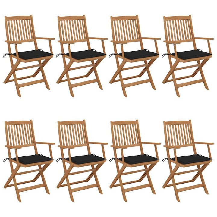 foldbare havestole 8 stk. med hynder massivt akacietræ
