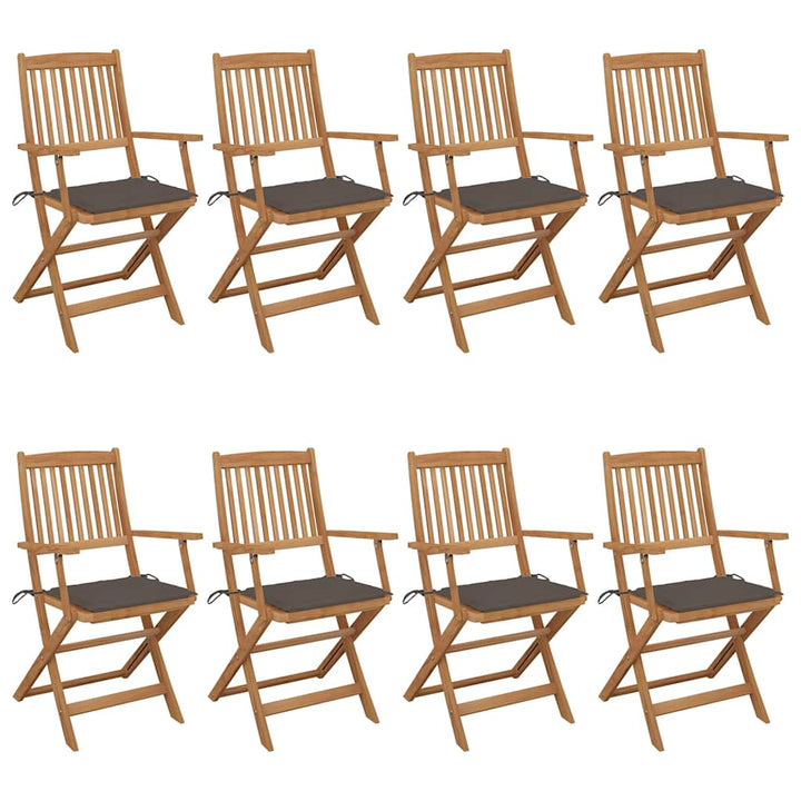 foldbare havestole 8 stk. med hynder massivt akacietræ