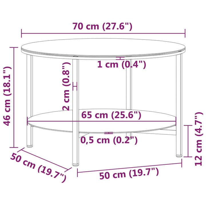 stuebord 70 cm hærdet glas sort og transparent