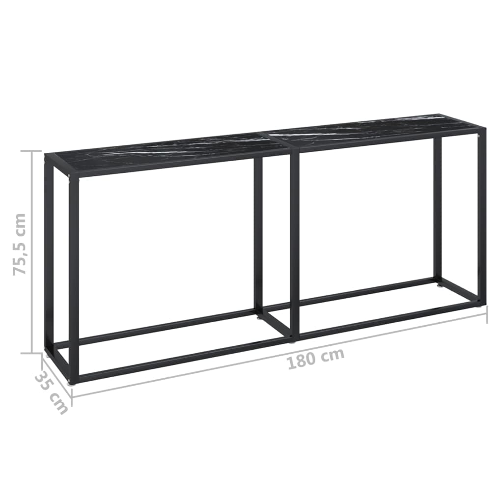 konsolbord 180x35x75,5 cm hærdet glas sort marmor
