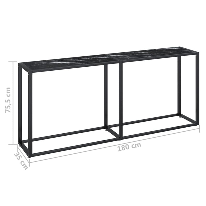 konsolbord 180x35x75,5 cm hærdet glas sort marmor