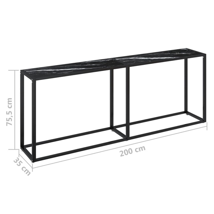 konsolbord 200x35x75,5 cm hærdet glas sort marmor